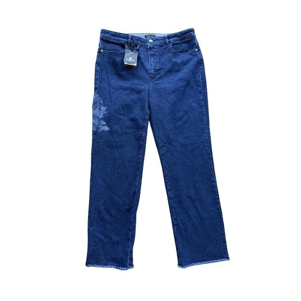 MASSIMO DUTTI Womens Engraved Flowers High Rise Straight Leg Stretch Jeans 8 New - Picture 2 of 5